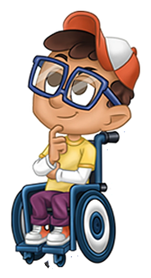 Personagem do Magic Club em cadeira de rodas